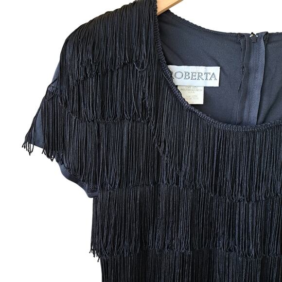 Iconic Vintage Black Fringe Flapper-style Dress Size 7/8 Roberta Short Sleeve - Picture 10 of 12